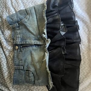 Denim and Black Ruffle Skirt
